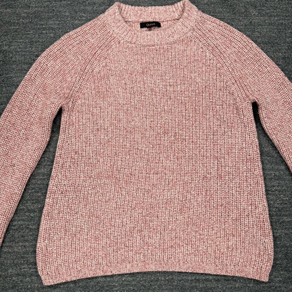 Quince Organic Cotton Fisherman Crew Sweater Women XS Rose Pink Classic Knit